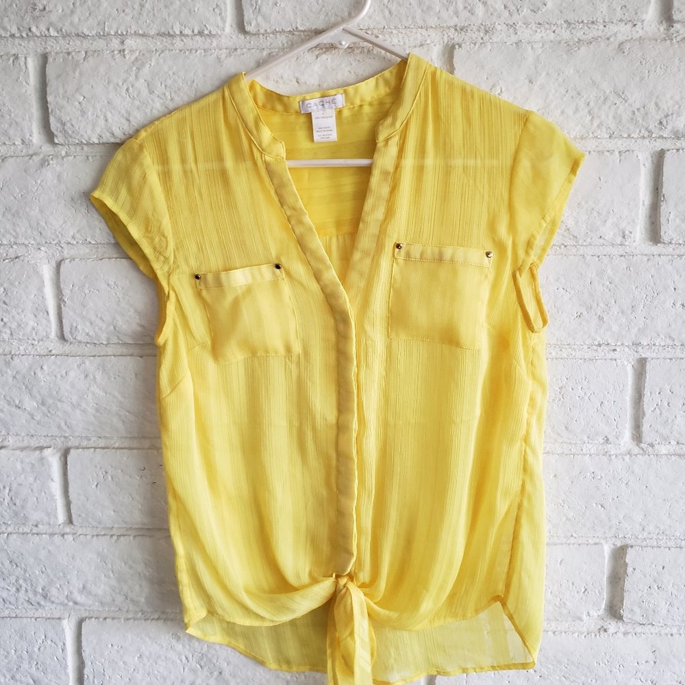 Cache Yellow Sheer Tie Front Top Sz S